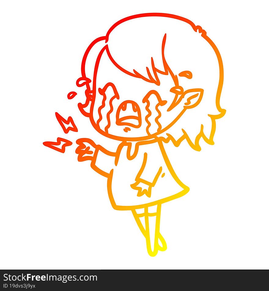 warm gradient line drawing cartoon crying vampire girl