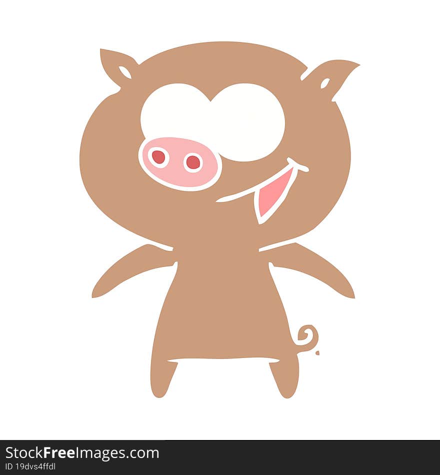 cheerful pig flat color style cartoon