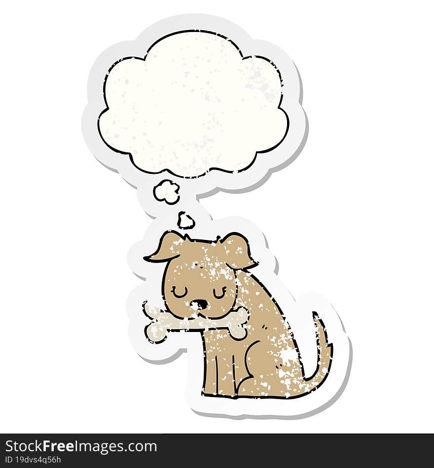 Cartoon Dog And Thought Bubble As A Distressed Worn Sticker