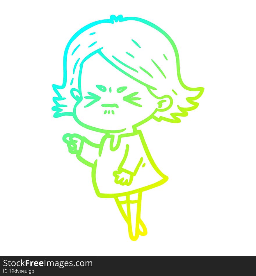 cold gradient line drawing of a cartoon angry woman