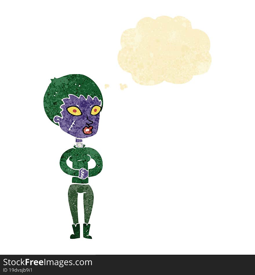 cartoon zombie girl with thought bubble