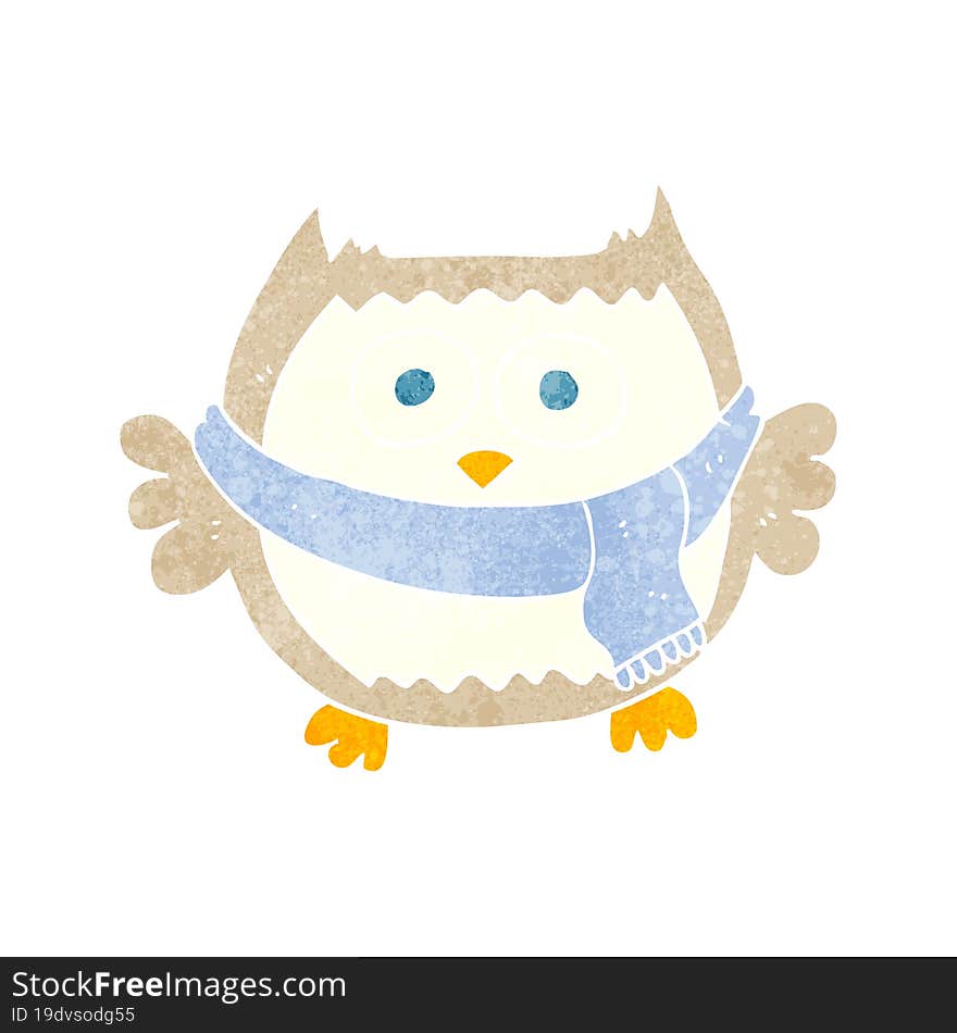 Retro Cartoon Owl Wearing Scarf