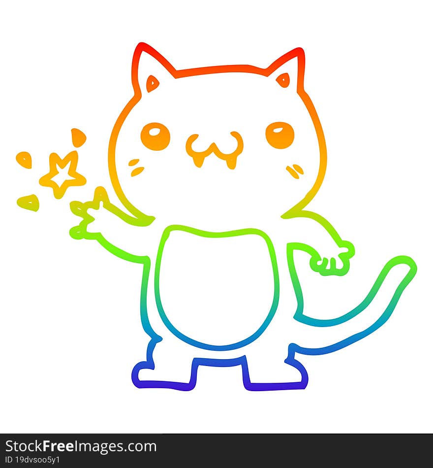 Rainbow Gradient Line Drawing Cartoon Cat Scratching