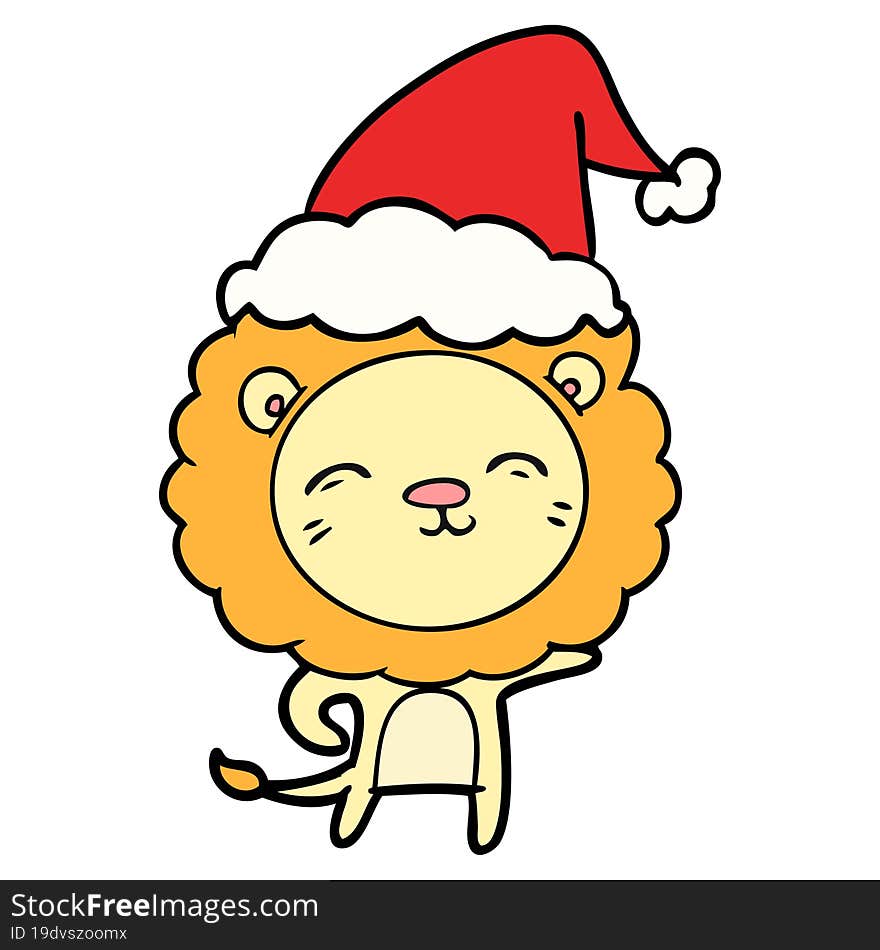 line drawing of a lion wearing santa hat