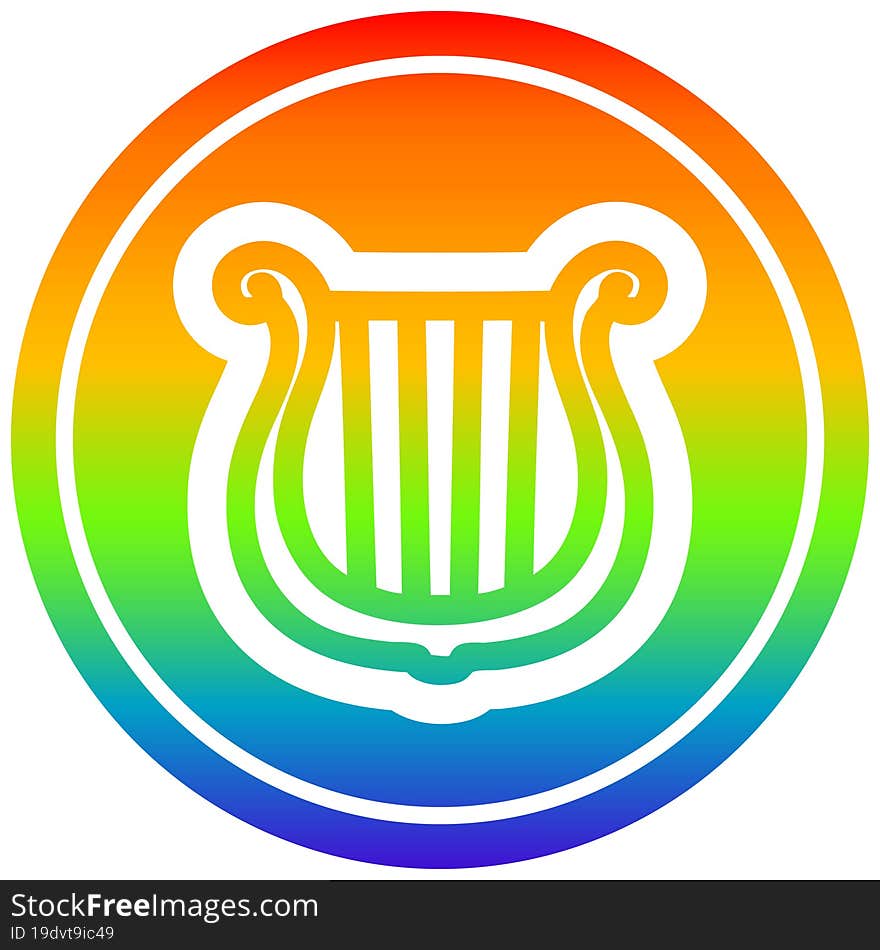 musical instrument harp circular icon with rainbow gradient finish. musical instrument harp circular icon with rainbow gradient finish