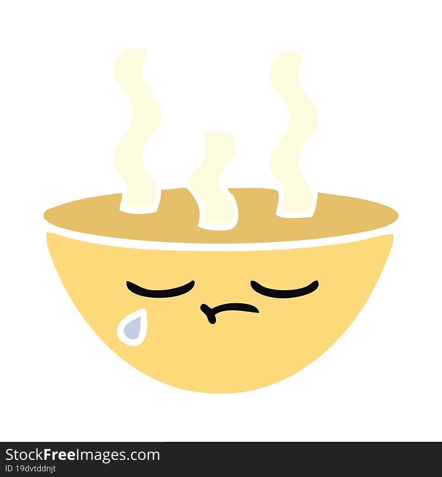 flat color retro cartoon bowl of hot soup