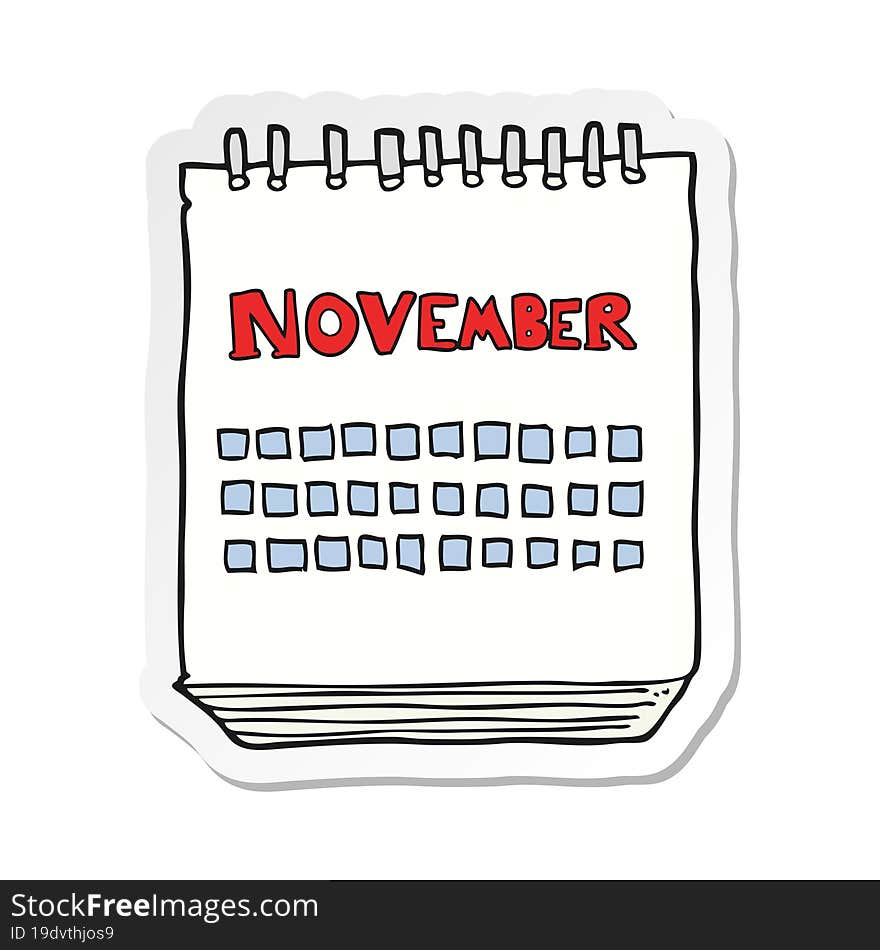 sticker of a cartoon calendar showing month of november