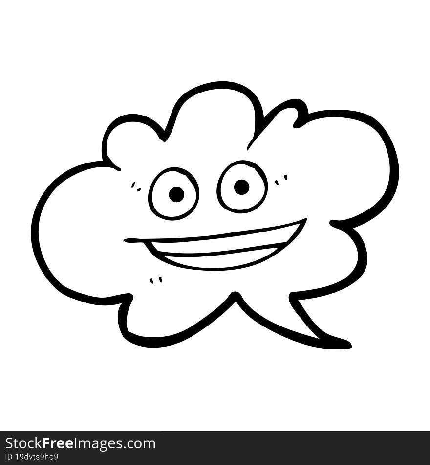 black and white cartoon cloud speech bubble with face