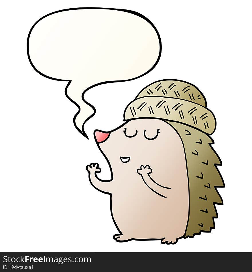 Cartoon Hedgehog Wearing Hat And Speech Bubble In Smooth Gradient Style