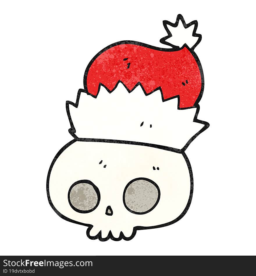 textured cartoon skull wearing christmas hat