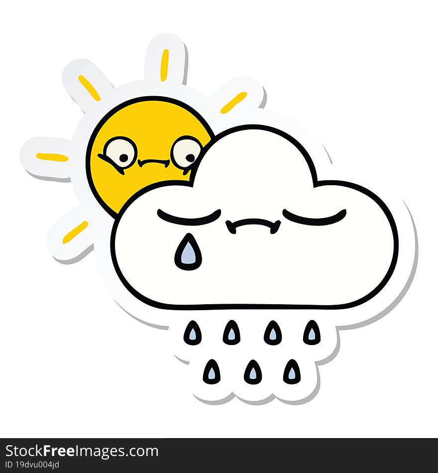 sticker of a cute cartoon sunshine and rain cloud