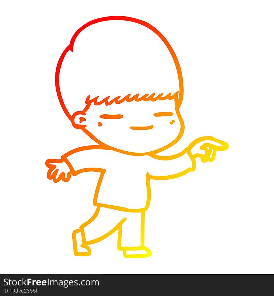 Warm Gradient Line Drawing Cartoon Smug Boy