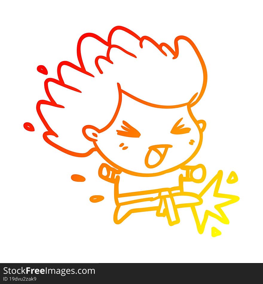 warm gradient line drawing cute kicking karate champion