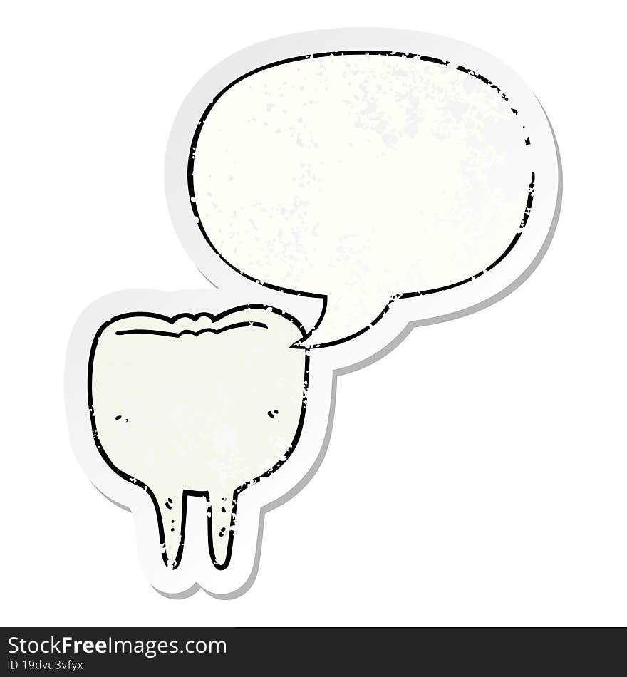 cartoon tooth and speech bubble distressed sticker