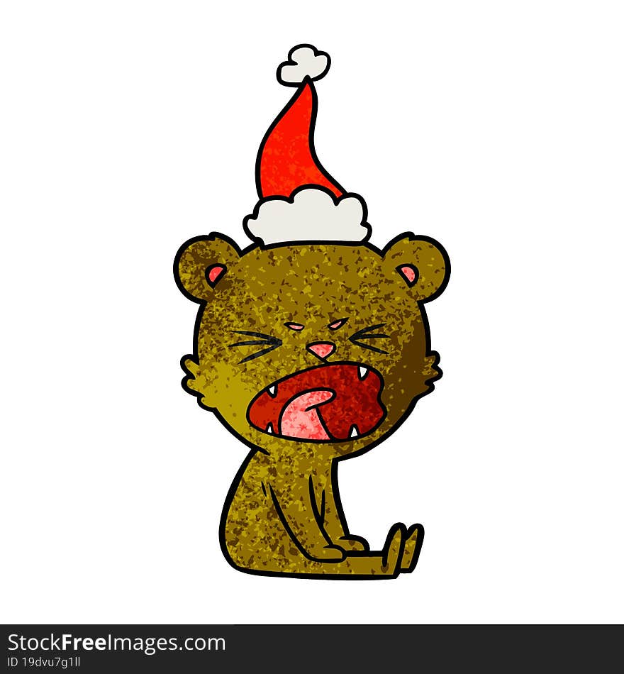 angry textured cartoon of a bear wearing santa hat