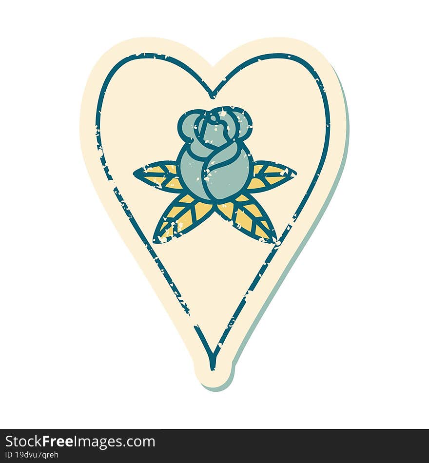 Distressed Sticker Tattoo Style Icon Of A Heart And Flowers