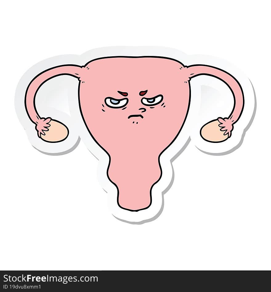 sticker of a cartoon angry uterus