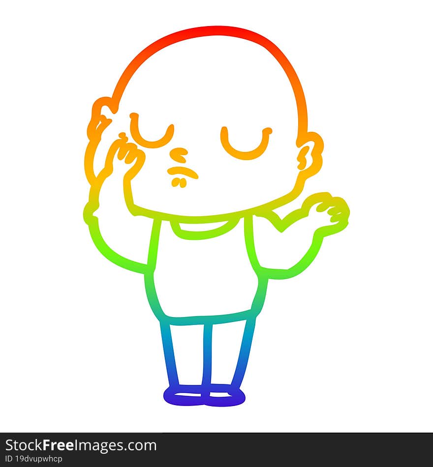 rainbow gradient line drawing of a cartoon bald man