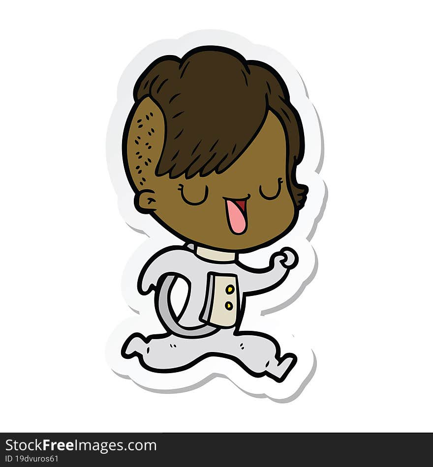 sticker of a cartoon astronaut girl with hipster hair