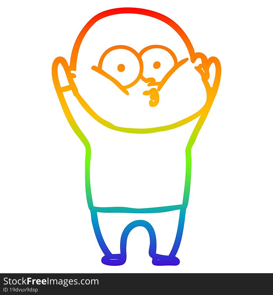 rainbow gradient line drawing of a cartoon bald man staring