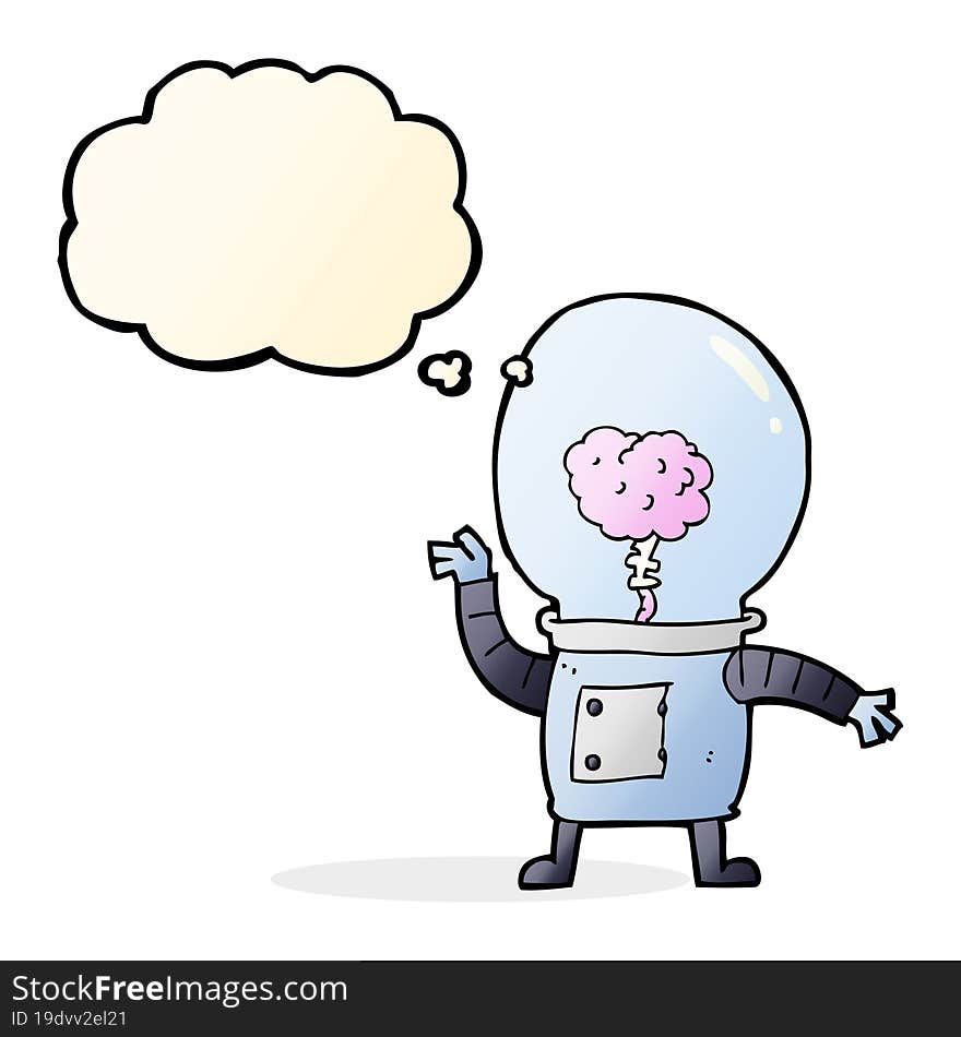 cartoon robot cyborg with thought bubble