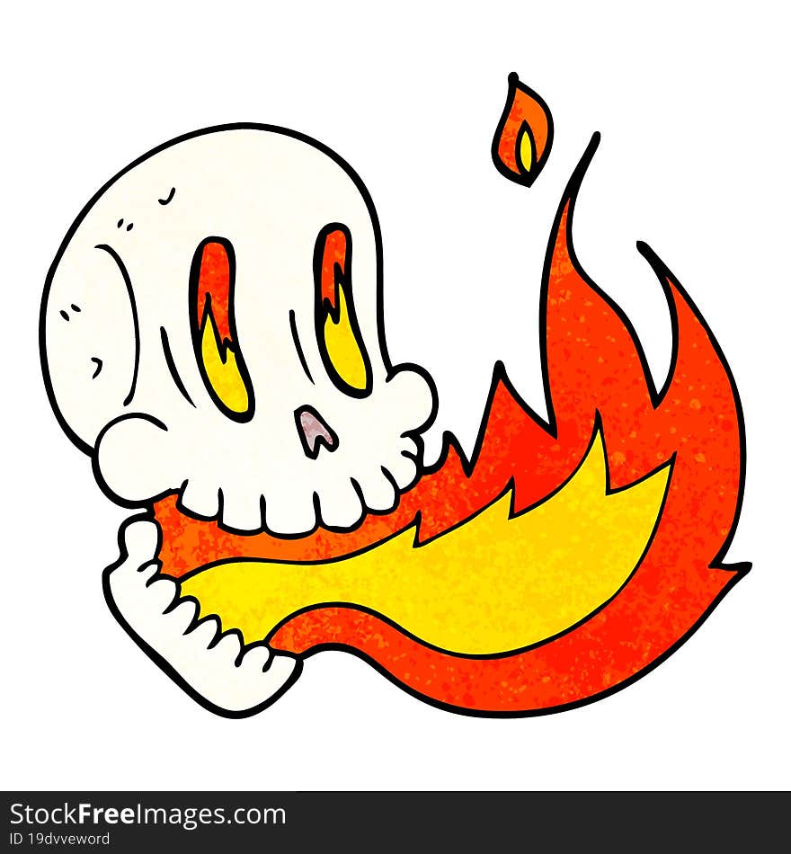 Cartoon Doodle Flaming Skull