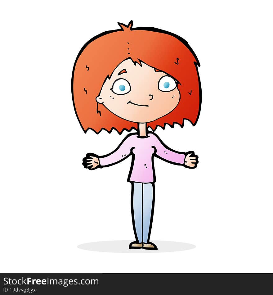 cartoon woman shrugging shoulders