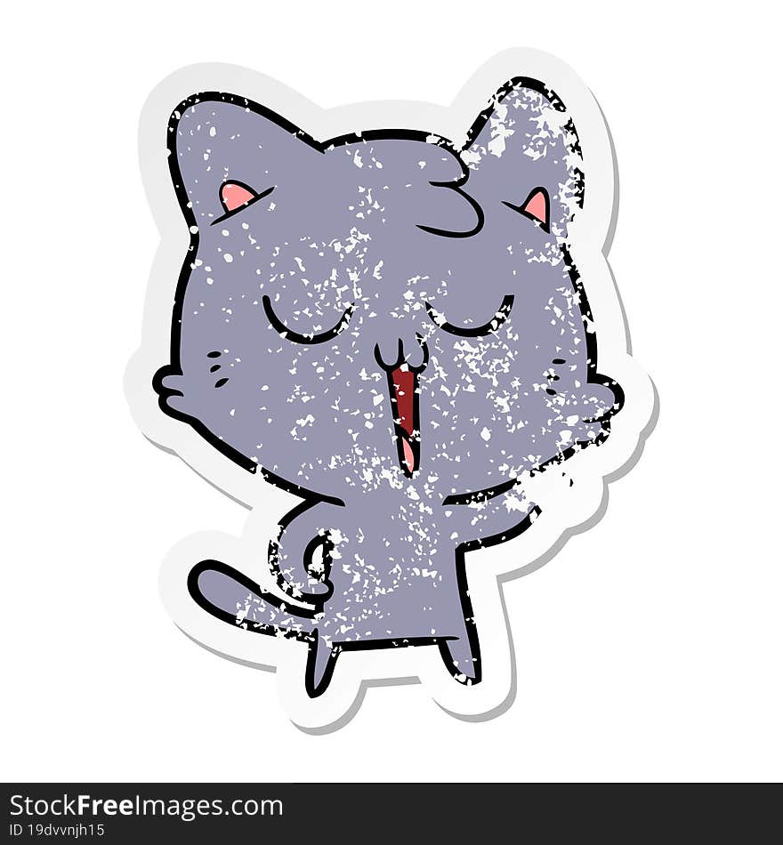 distressed sticker of a cartoon cat singing