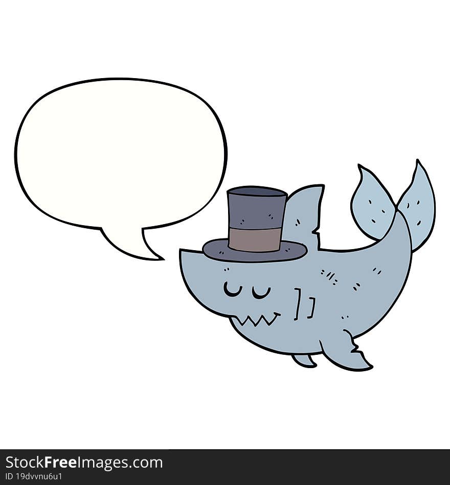 Cartoon Shark Wearing Top Hat And Speech Bubble