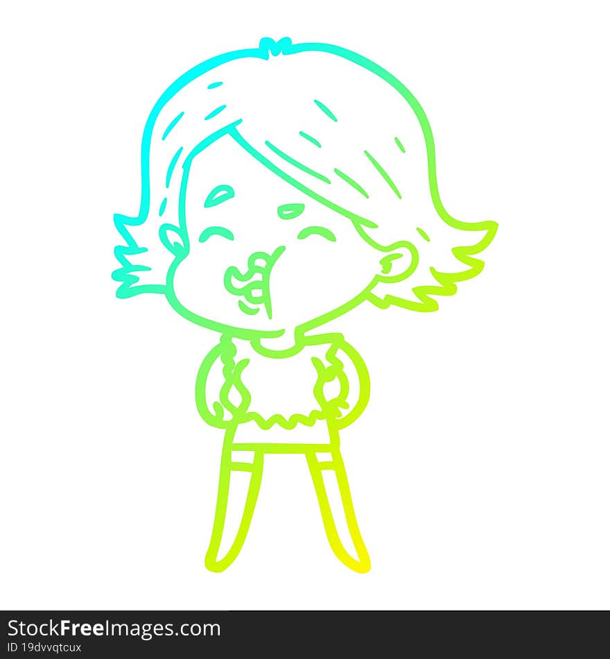 cold gradient line drawing cartoon girl pulling face