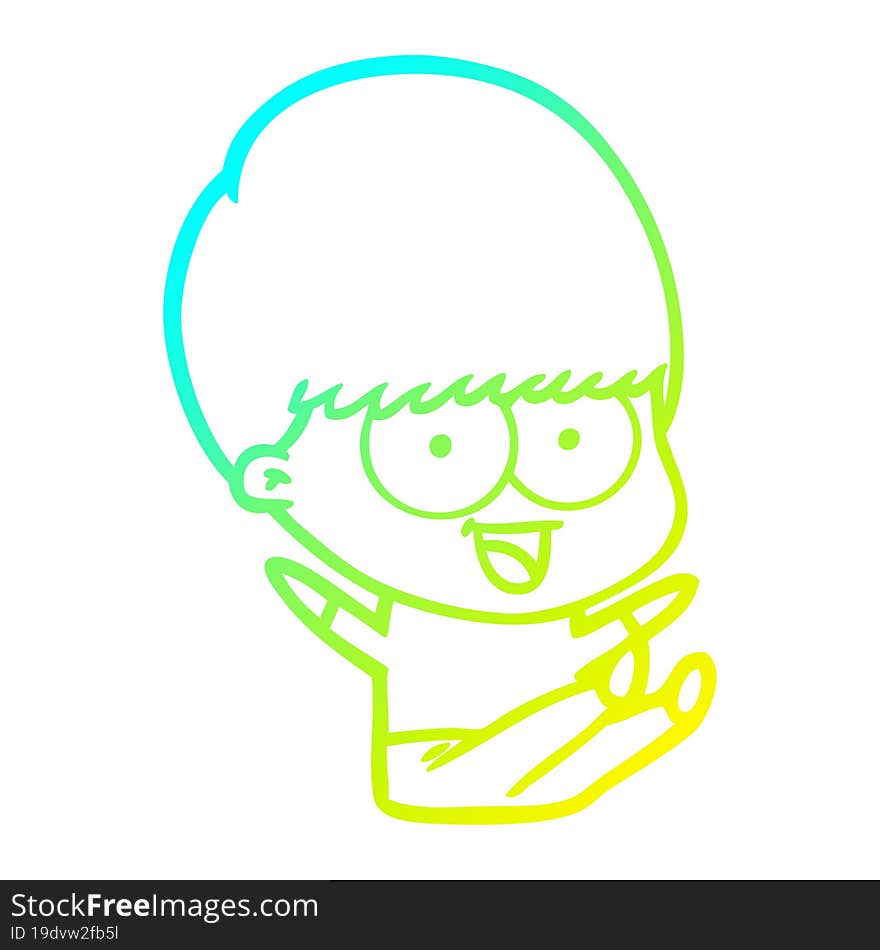 Cold Gradient Line Drawing Happy Cartoon Boy