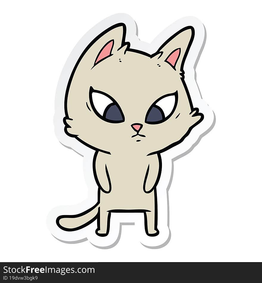 sticker of a confused cartoon cat