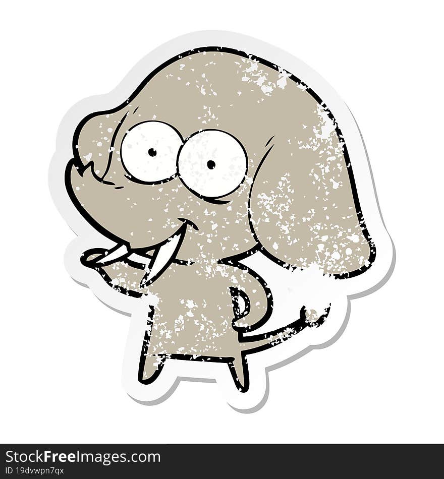 distressed sticker of a happy cartoon elephant