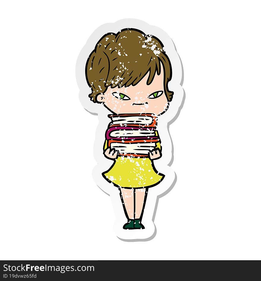 distressed sticker of a cartoon happy woman