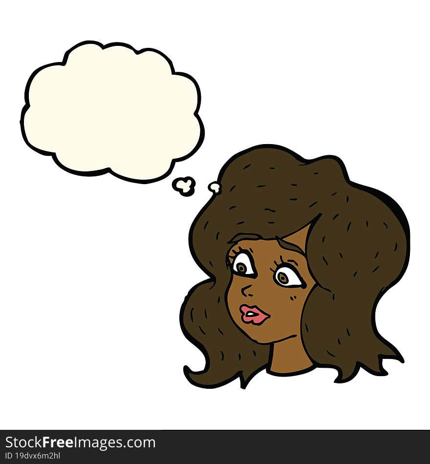 cartoon woman looking concerned with thought bubble