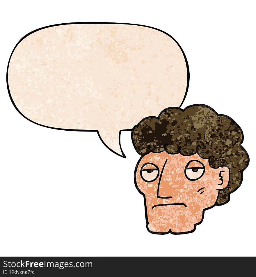 Cartoon Bored Man And Speech Bubble In Retro Texture Style