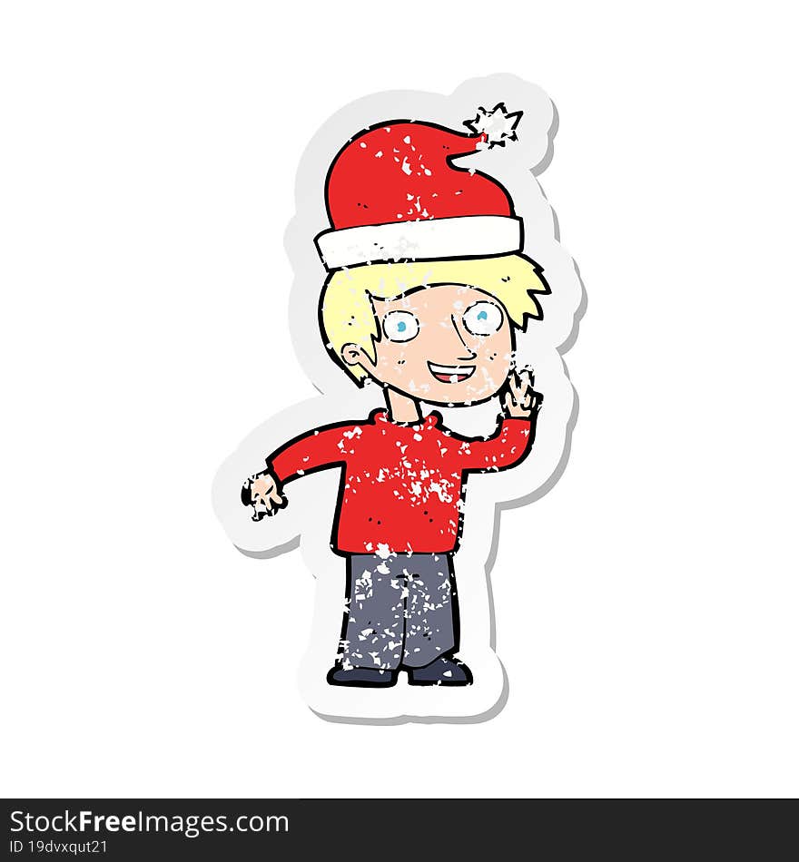 retro distressed sticker of a cartoon man ready for christmas