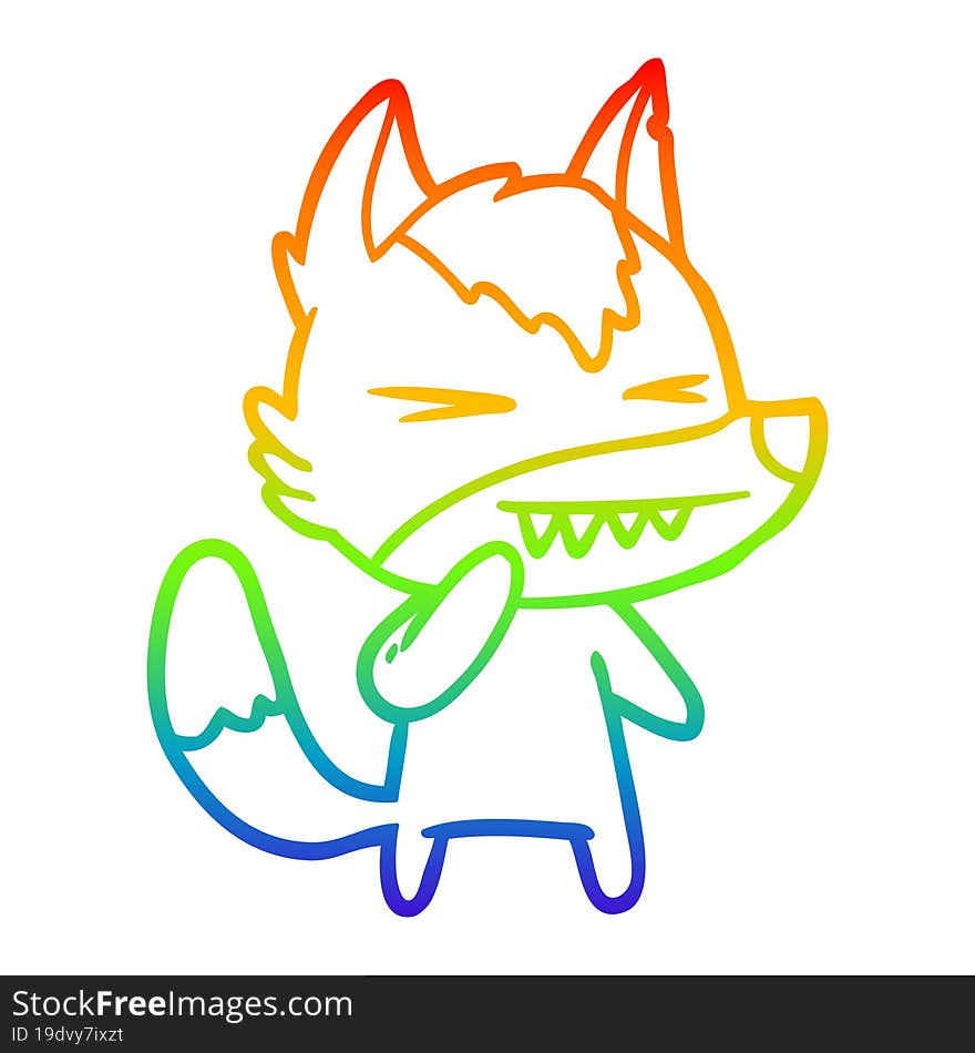 rainbow gradient line drawing of a angry wolf cartoon