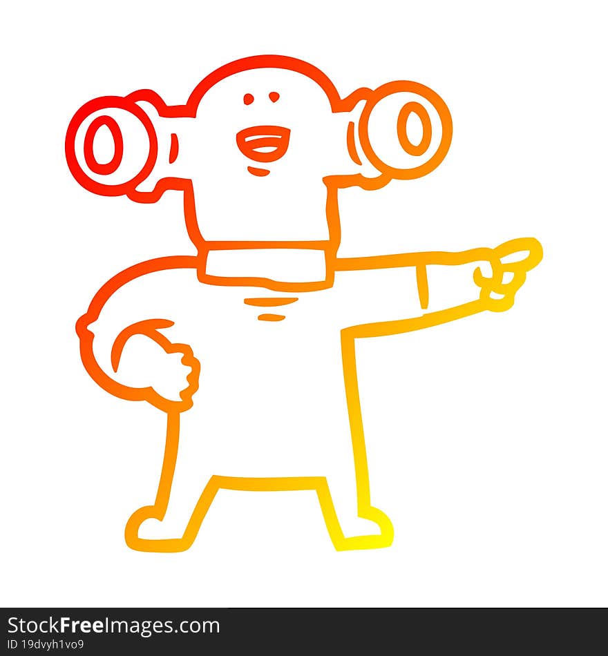 warm gradient line drawing of a friendly cartoon alien pointing