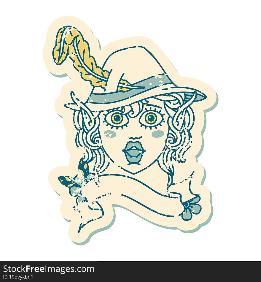 Retro Tattoo Style elf bard character face. Retro Tattoo Style elf bard character face