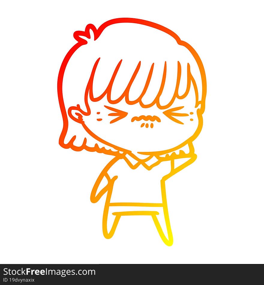 warm gradient line drawing annoyed cartoon girl