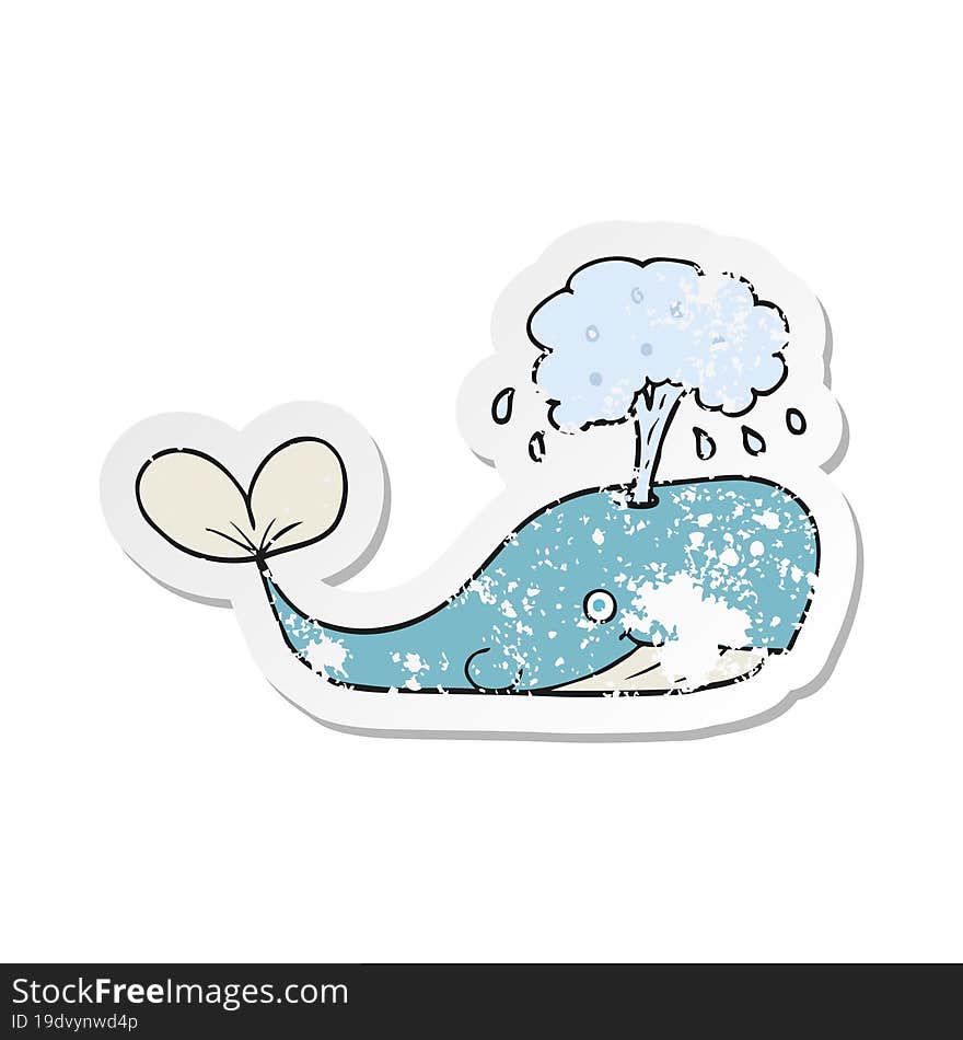 retro distressed sticker of a cartoon whale spouting water