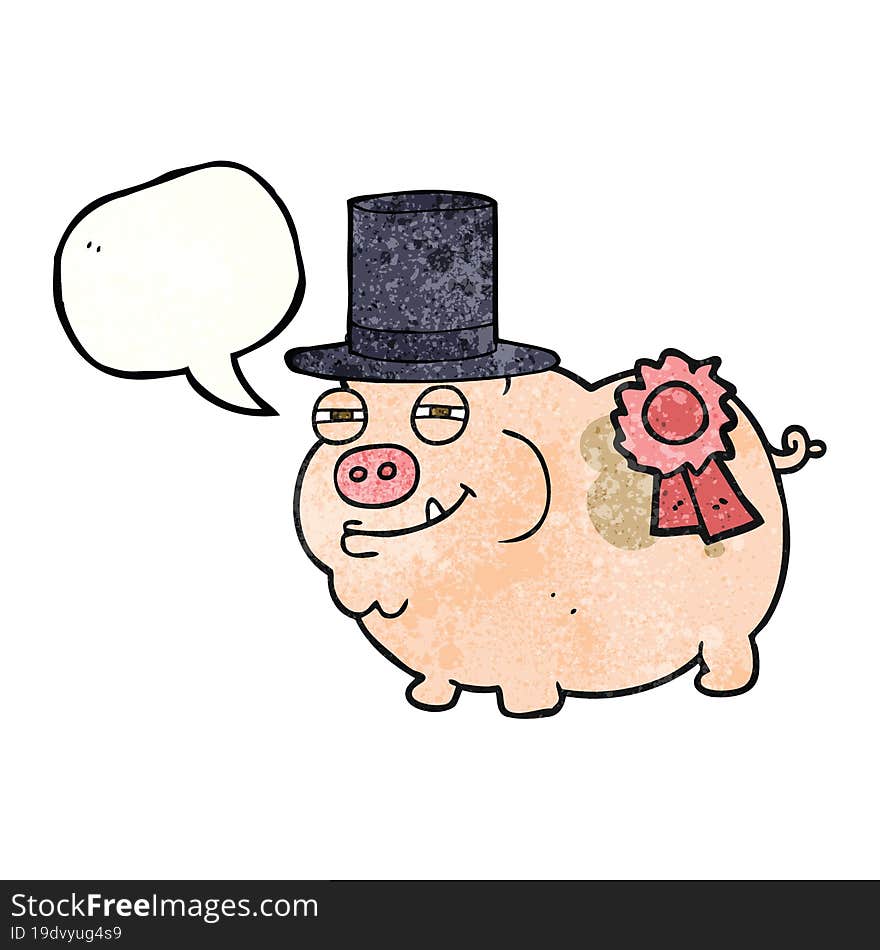 Speech Bubble Textured Cartoon Prize Winning Pig