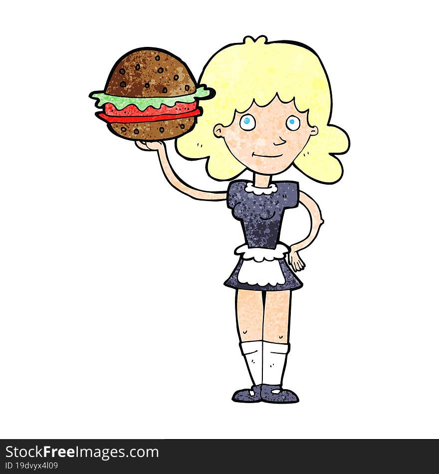 Cartoon Waitress With Burger