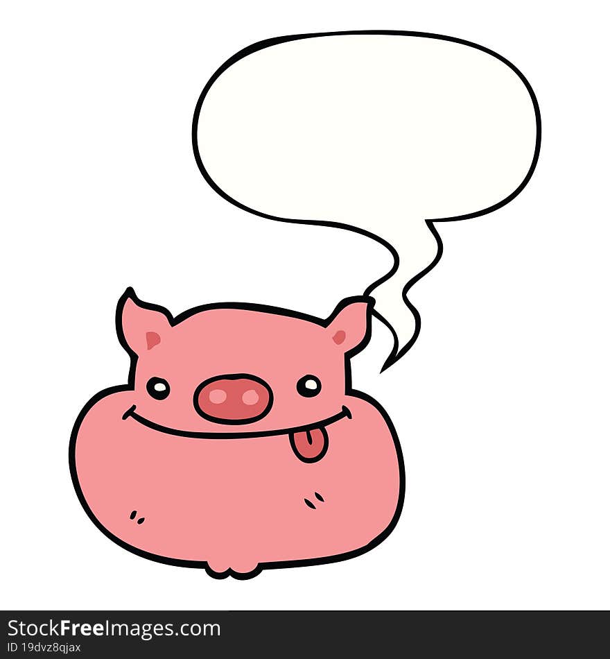 cartoon happy pig face with speech bubble. cartoon happy pig face with speech bubble