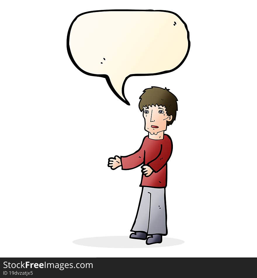 cartoon man explaining with speech bubble