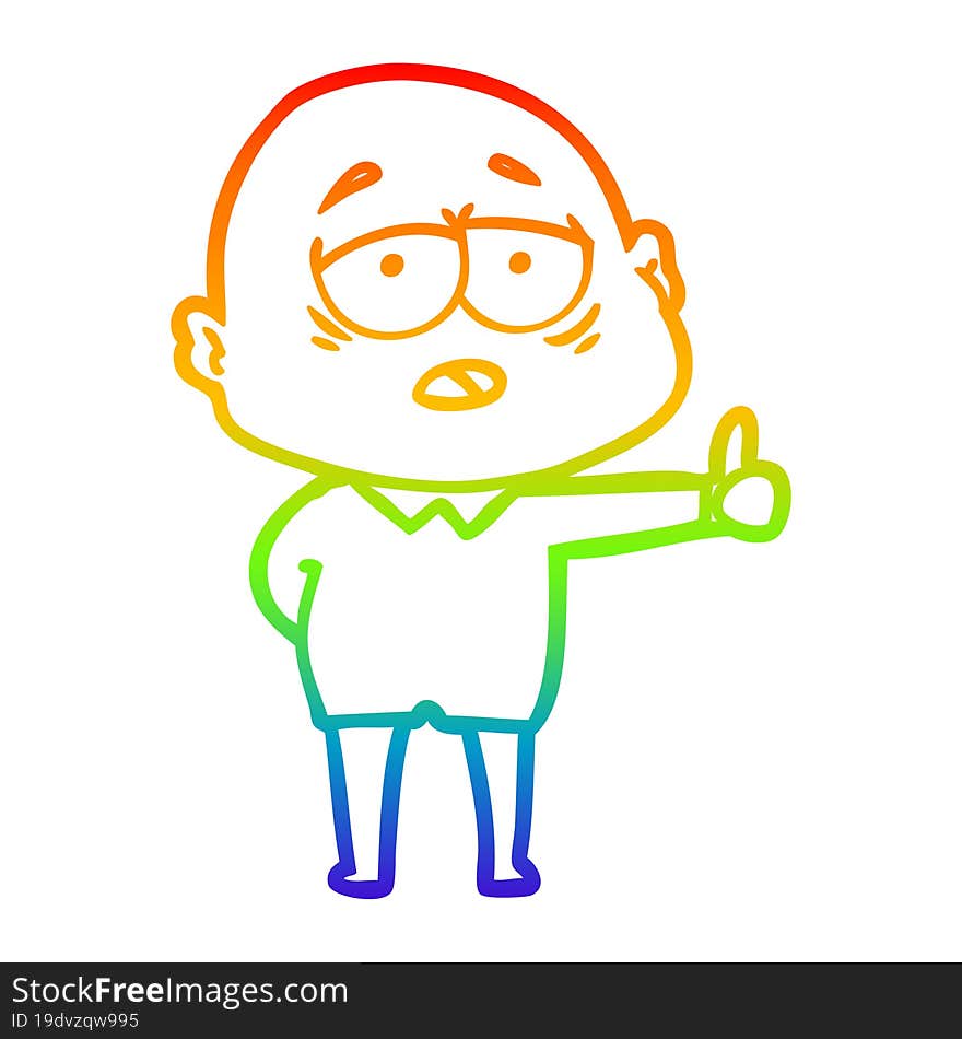 rainbow gradient line drawing cartoon tired bald man