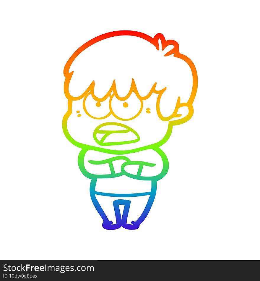 rainbow gradient line drawing worried cartoon boy