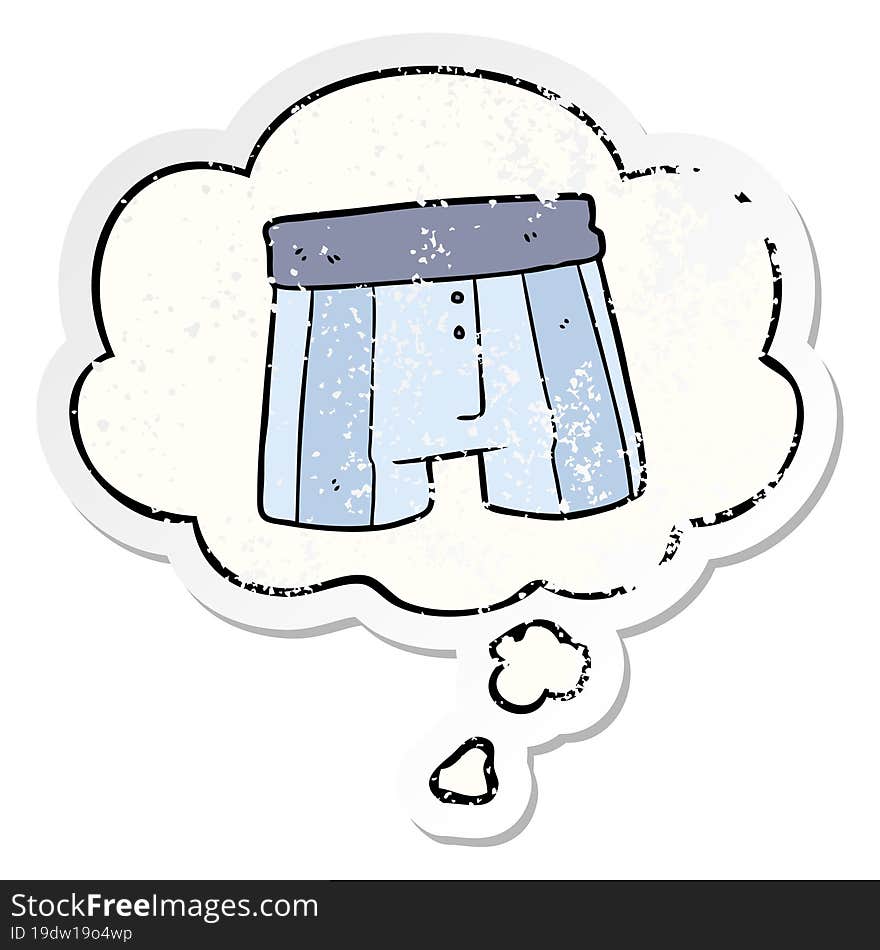 cartoon boxer shorts and thought bubble as a distressed worn sticker