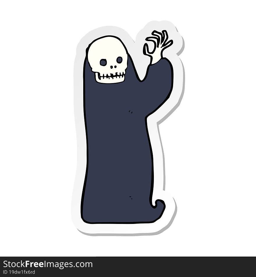 sticker of a cartoon waving halloween ghoul